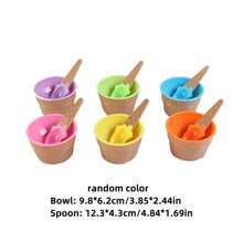 1套（隨機顏色）創意雙層塑料杯冰淇淋碗配匙匙,黏液攪拌碗,冰激淋錐形甜點杯,酸奶碗 - 彩色 - 查看 6