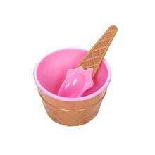 1套（隨機顏色）創意雙層塑料杯冰淇淋碗配匙匙,黏液攪拌碗,冰激淋錐形甜點杯,酸奶碗 - 彩色 - 查看 5