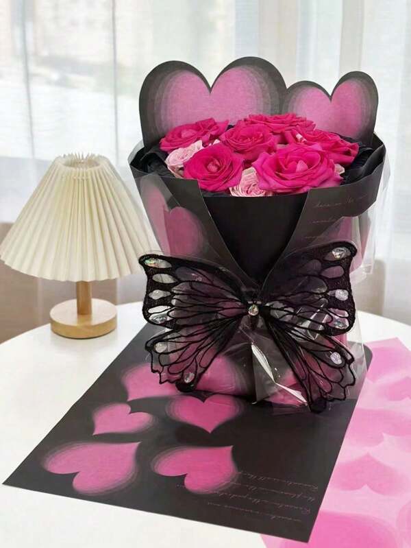 5 Sheets Heart Pattern Flower Wrapping Paper