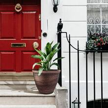 1 Set Of 2, 9.6-Inch Plastic Grid Patterned Planters With Drainage Hole And Plug, Modern Style Nursery Pots For Indoor And Outdoor Use - Bronze - View 6