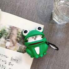 Cartoon Silicone Frog Shaped Protective Earphone Case + Carabiner Compatible With Airpods 1/2, Airpods Pro - Green - View 5
