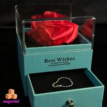 Eternal Flower Jewelry Box, Acrylic Gift Box With Single Rose INCLUDES GIFT BAG, A CARD NECKLACE EARRINGS AND RING, Rose Flower Gift Box, Eternal Soap Flower Jewelry Box,. Personalized Gifts For Women, Portable Small Travel Jewelry Organizer With Birth Flower And Name, Bridesmaid Gifts, Wedding Gifts, Birthday Anniversary Gifts For Mom Wife Girls - 綠色 - 查看 2