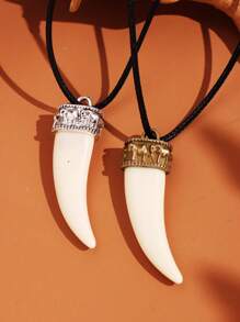 1pc Vintage Fashion Polyresin Wolf Fang Pendant Necklace Men's Jewelry