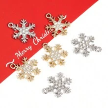 10pcs Alloy Snowflake Shaped Rhinestone Inlaid Diy Jewelry Pendant - Snowflake - View 2