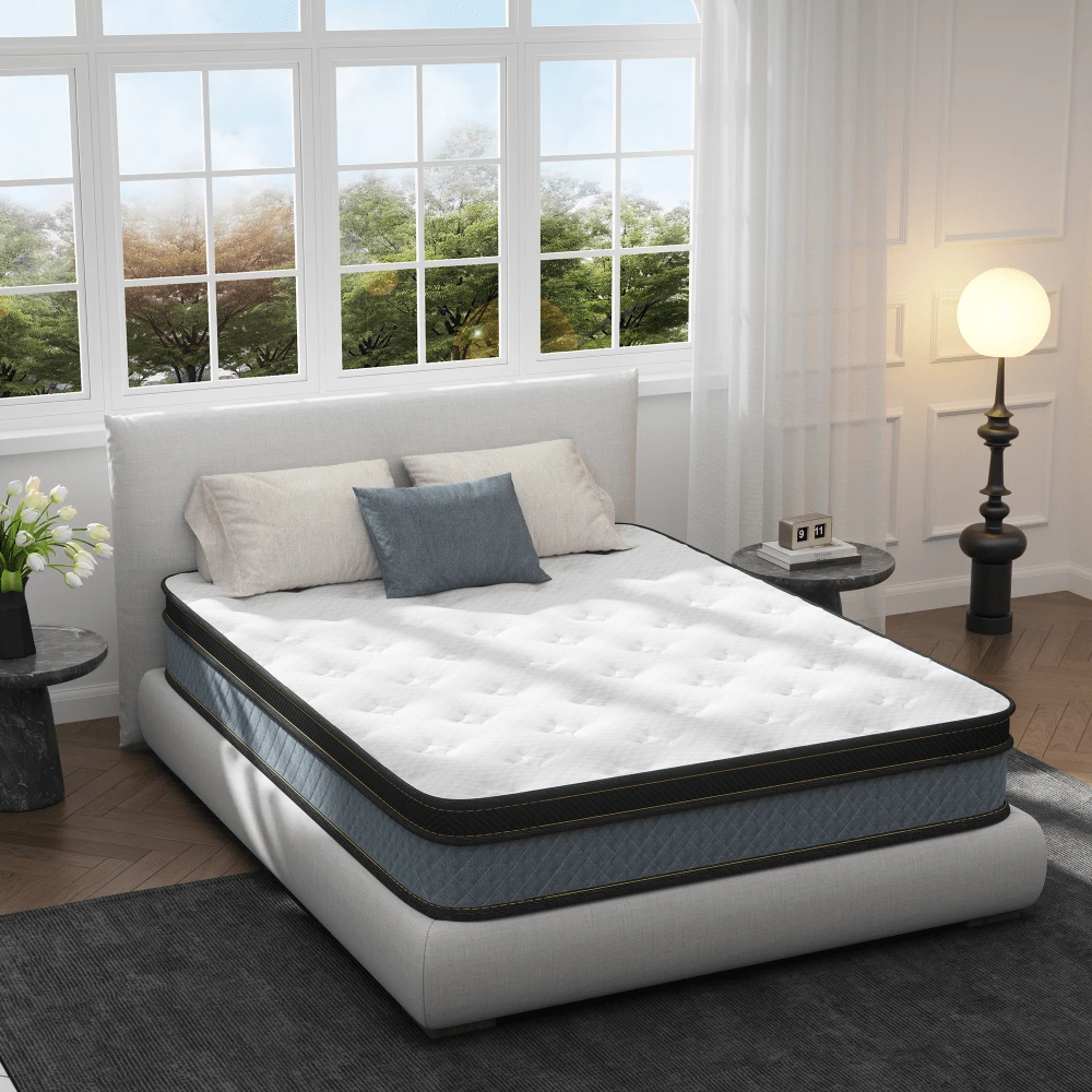 12 Inch Queen Memory Foam Hybrid Mattress, Queen Size, Medium Firm - Royal Blue - View 1