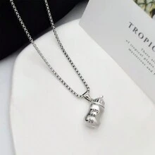 潮人风街头风学院风休闲小奶瓶项链个性嘻哈街头小众设计感儿童吊坠男孩女孩同款时尚配饰 - 銀色 - 查看 4