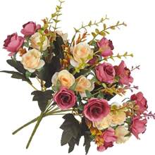 1/3PCS 人造玫瑰花丝桉树花束情人节礼物婚礼装饰 DIY 花环材料，新娘手捧花装饰配件，婚车装饰，门楣拱门装饰，家居，餐厅，卧室，花瓶装饰，生日派对装饰材料新年礼物，情人节，礼物 - 中紫紅色 - 查看 3