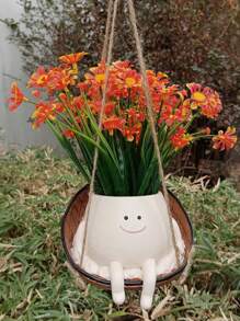 新創意且可愛的擺動花盆籃,帶微笑設計,適用於花園景觀和植物裝飾 - 杏色 - 查看 5