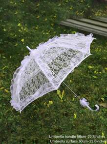 1 Peça Guarda-chuva Branco Grande de Renda com Bordas Verticais e Borda Floral Estilo Europeu, Perfeito para Casamentos e Halloween