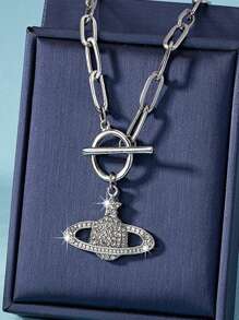 1入經典全鑽星球吊墜項鍊,珍珠鎖骨鏈,獨特設計,時尚女性配飾 - 銀色 - 查看 1