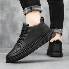 男式皮革運動鞋,輕盈休閒,黑色和卡其色可選 - 黑色 - 查看 5