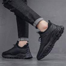 男士皮革黑色運動鞋時尚休閒鞋,工作鞋 - 黑色 - 查看 4