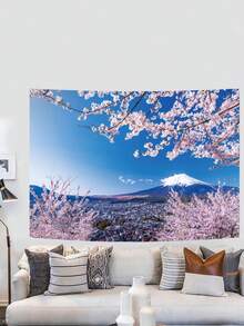 1pc Fashionable Indoor Decorative Wall Tapestry With A View Of Mount - Pink - View 3