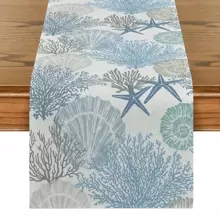 1 件蓝色海洋珊瑚海星设计涤纶桌布、婚礼装饰、现代餐饮桌垫、厨房餐桌装饰、房间装饰 - 淺藍色 - 查看 2