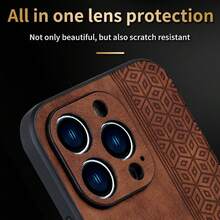 1pc Black Grid Embossed Texture Leather Phone Case With Camera Protection Compatible With IPhone, Anti-Falling - Black - View 9