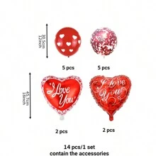 14入組情人節乳膠氣球套裝,心形氣球,適用於婚禮求婚派對裝飾 - 彩色 - 查看 2
