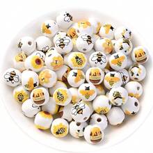 Wood Beads Colorful Painted Spring Loose Beads Decorative Beads Craft Beads Polished Bee Wood Beads Round Rustic Beads For DIY Garland Making Party Decor - Multicolor - View 6