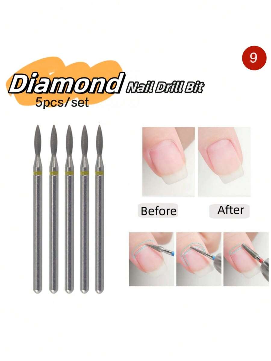 5入組鑽石指甲鑽頭電鑽磨刀片,適用於修腳修甲文件,去角質,少棒指甲刀具附件,球形/光頂/大桶/雨傘/火焰形 - 灰色 - 查看 1