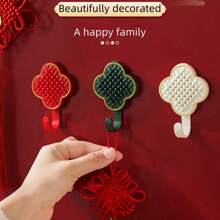 1個創意結新年裝飾掛鉤,國民潮流風格,不須鑽孔,掛牆式掛鉤,承重力強粘力強,適用於廚房器具收納、浴室毛巾和其他盥洗用品收納、衣櫥、帽子、袋子、門後鑰匙收納 - 紅色 - 查看 6