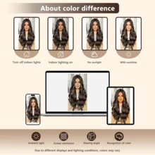 DZfirst 不需使用膠水的長髮自然波浪中分卷曲假髮,4*2綁線面積,棕色混合金色,26英寸合成纖維耐熱假髮,編織綁髮假髮,瑞士綁線日常使用時尚假髮 - 漸層 - 查看 11