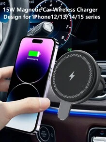 15W 汽車無線充電器，適用於 iPhone 12/13/14/15 系列 - 黑色 - 查看 3