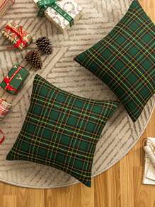 1入組格紋印花靠墊套不附帶墊芯 - 彩色 - 查看 7