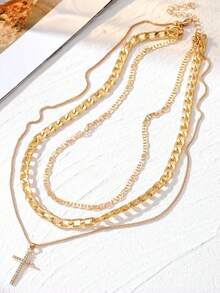 1pc European And American New Small Personalized Multi-Layer Cross Pendant Fashionable And Luxurious Necklace For Women - 001 - View 2