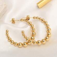 1對時尚的十字形/c形/o形不銹鋼珠耳環,幾何耳釘,適用於女孩、女人,生日禮物、派對配件 - 金黃色 - 查看 9