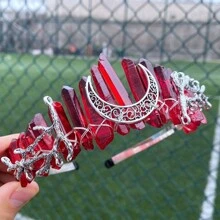 1件手工製作的天然白水晶樹枝月亮皇冠髮箍,適合節日禮物 - 彩色 - 查看 16