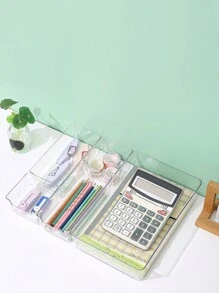 1pc Transparent Desk Organizer For Stationery, With Multi-Functional Compartments For Storing And Displaying, Useful For College Dorm Room And Office - Clear - View 3
