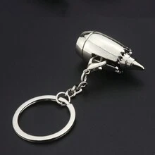 1pc Creative Airplane Engine Shaped Keychain Pendant, Unique 3D Aircraft Mini Model Metal Keyring - Creative Aviation Metal Keychain Bag Charms Pendant Birthday Gift For Men,Boyfriend - Silver - View 1