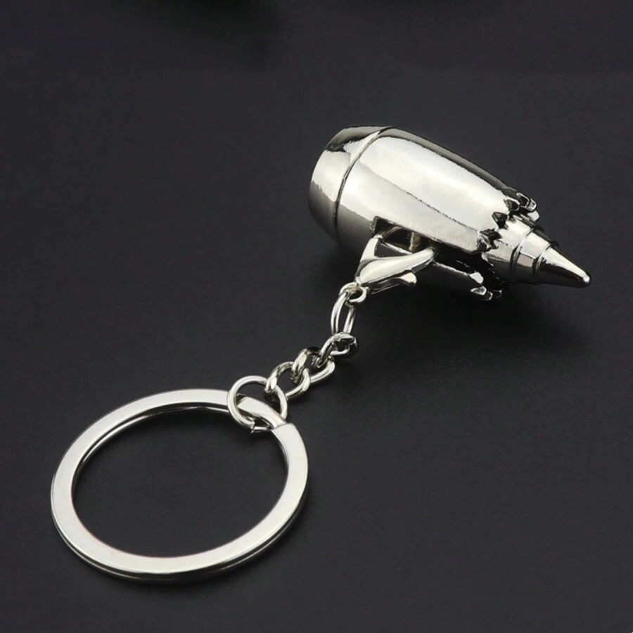 1pc Creative Airplane Engine Shaped Keychain Pendant, Unique 3D Aircraft Mini Model Metal Keyring - Creative Aviation Metal Keychain Bag Charms Pendant Birthday Gift For Men,Boyfriend - Silver - View 1