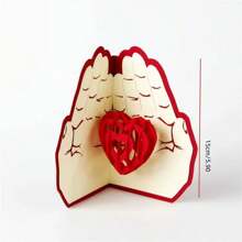 1pc Valentine'S Day 3d Greeting Card Love In Your Hands With Envelope For Birthday, Anniversary, Caring - Red - View 2