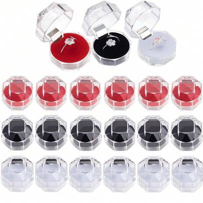 3/12/24pcs Acrylic Cute Valentine's Day Engagement Wedding Party Gift Ring Box Jewelry Display Box Earring Stud Finger Ring Storage Box