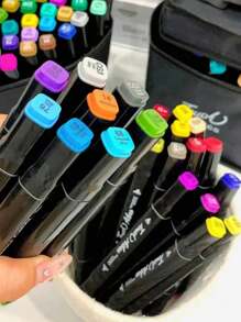 48pcs/Set Student Colored Markers With Random Color Code, Double-Headed Oil-Based Colored Drawing Pens With Random Lettered Penholder - Multicolor - View 6