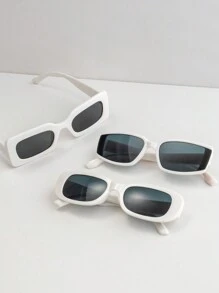 3pcs/Set Fashionable Small White Square Frame Glasses For Women, Suitable For Events, Parties, Photography, Casual Commute - White - View 3