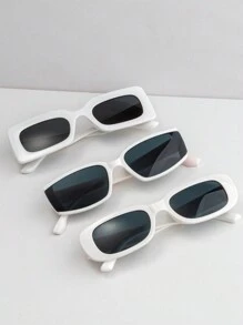 3pcs/Set Fashionable Small White Square Frame Glasses For Women, Suitable For Events, Parties, Photography, Casual Commute - White - View 2