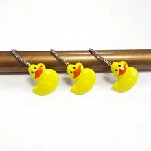 12pcs/Box Cute Duck Resin Shower Curtain Hooks, Animal Design Resin Window Curtain Hooks, Metal Drapery Hooks - Yellow - View 4