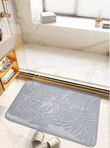 1pc Tree Leaf Pattern Carpet, Modern Style Rectangular Polyester Water Absorbing Floor Mat Suitable For Living Room And Home Use Home Bathroom Decor Bath Rug Outdoor Rug Door Mat Fall Decor Bathroom Accessories Back To School Entryway Decor - Light Grey - View 5