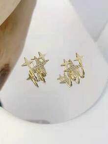 2pcs/Set Star Shaped Simple & Fashionable Stud Earrings, Unconventional Design - Gold - View 2