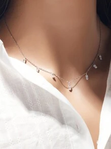 1 Bạc Thời Trang Đính Đá Cubic Zirconia Trang Trí Dây Chuyền Vòng Cổ Cho Nữ Trang Trí Hàng Ngày - Bạc - Xem 1