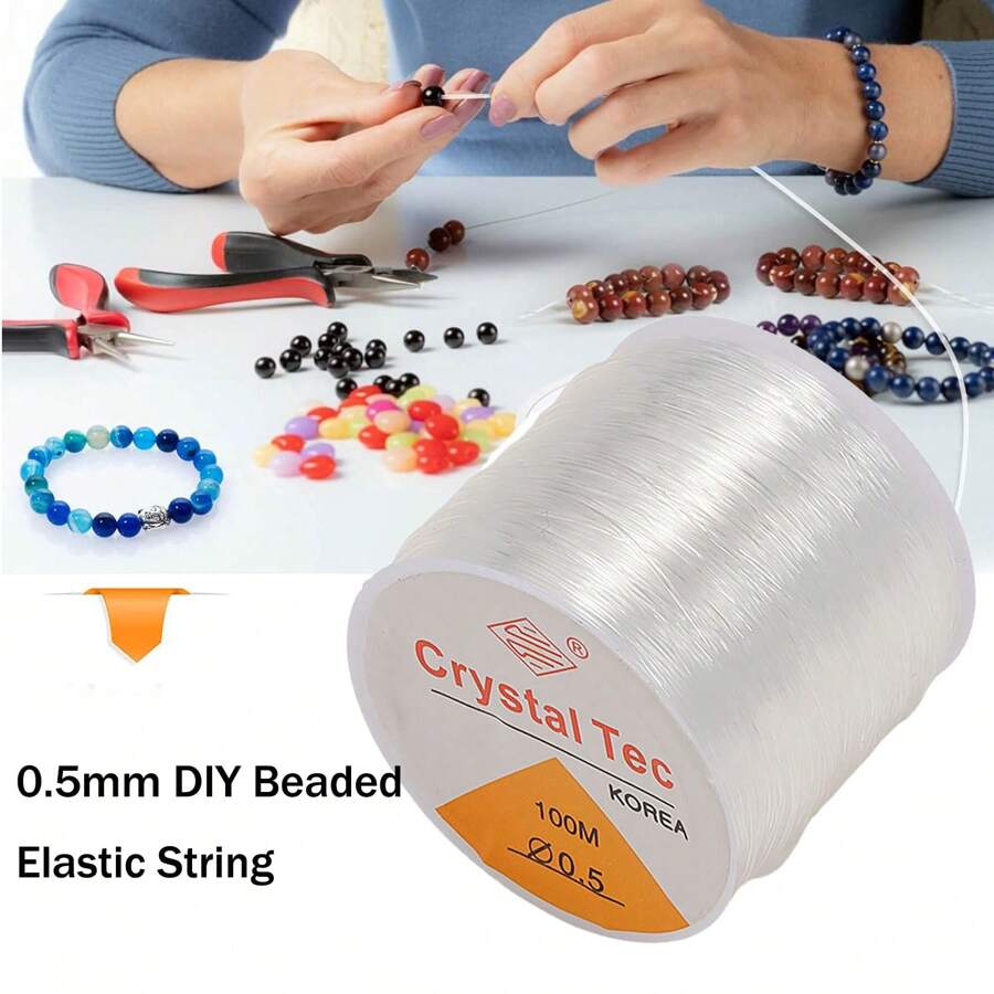 1條透明彈性珠子線（0.5mm*100m）,用於寶石首飾製作,diy項目的理想選擇 - 白色 - 查看 1