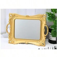 1pc Nordic Light Luxury Vintage Mirror Tray For Desserts & Cakes Decoration, Home Decor - Gold - View 3