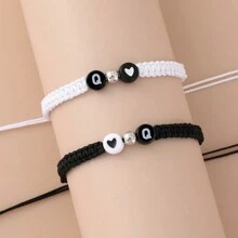 2pcs/Set Simple Heart & Letter Design Couple Bracelet For Dating, Vacation, Valentine's Day Gifts