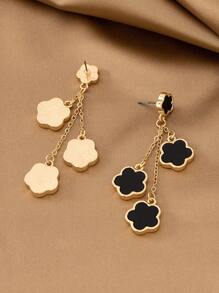 1pair Metallic Sweet & Elegant Lucky Clover Shape Pendant Earrings, Valentine's Day Gift - Five Leaf Clover - View 7