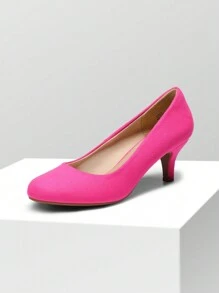 Women's Low Heel Court Pumps Solid Color Elegant Bridal Wedding Shoes Valentines - 玫紅色 - 查看 3