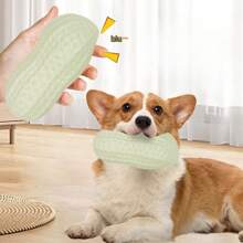1pc Pet Chewing Toy Peanut-Shaped Sound Maker With Teeth Cleaning Function For Border Collie, Shiba Inu, French Bulldog, Pomeranian And Other Small And Medium-Sized Pets To Play With. It Can Also Be Used As A Creative Toy For Adolescents. It Makes A Quacking Sound When You Squeeze It, And Is Both Fun And Durable. - White - View 9