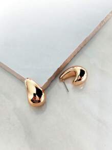 1pair Fashionable Popular Curved Hoop Earrings Suitable For Any Occasion - Yellow Gold - View 1