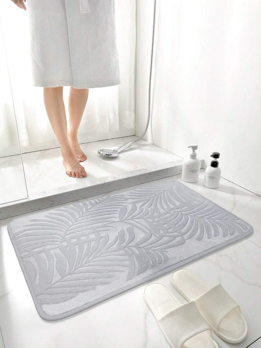 1pc Tree Leaf Pattern Carpet, Modern Style Rectangular Polyester Water Absorbing Floor Mat Suitable For Living Room And Home Use Home Bathroom Decor Bath Rug Outdoor Rug Door Mat Fall Decor Bathroom Accessories Back To School Entryway Decor - Light Grey - View 1