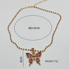 1pc Elegant Butterfly Pendant Necklace With Full Shiny Rhinestone Decoration, Simple Design That Goes With Everything - Red - View 6